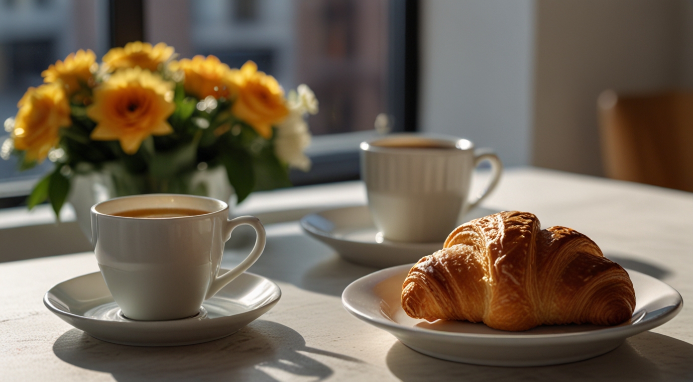 Breve coffee with corrosiant