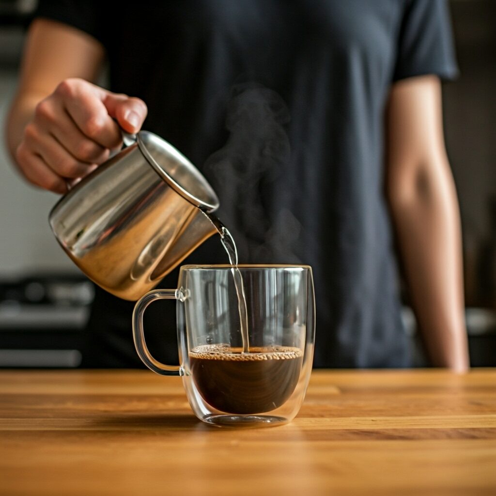 Brewing Bru coffee in kitchen