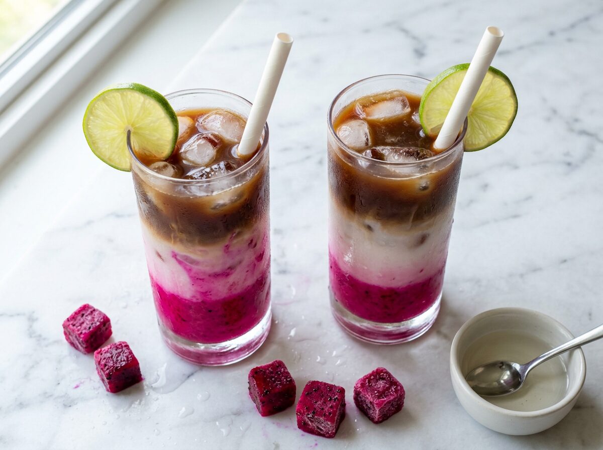 Dragon Fruit Iced Coffee with Coconut Milk
