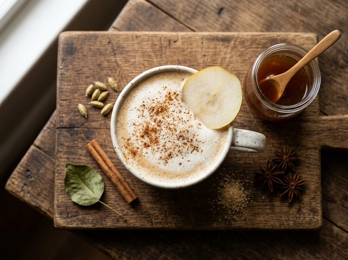 Pear and Brown Butter Latte with Spiced Syrup