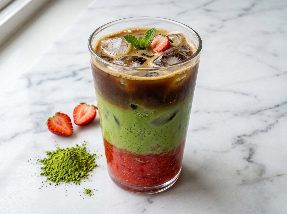 Strawberry Matcha Espresso with Fresh Layers