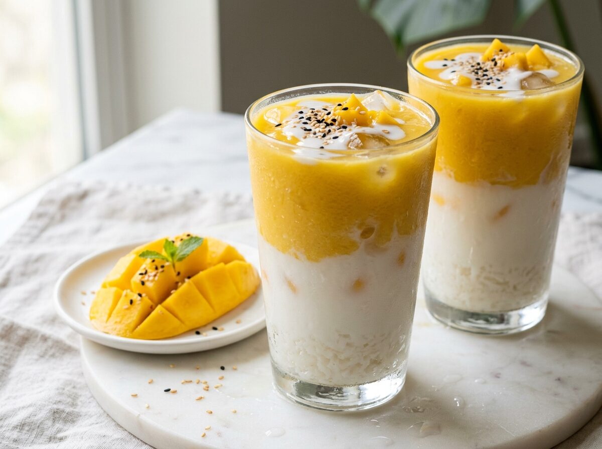 Mango Sticky Rice Latte with Coconut Milk